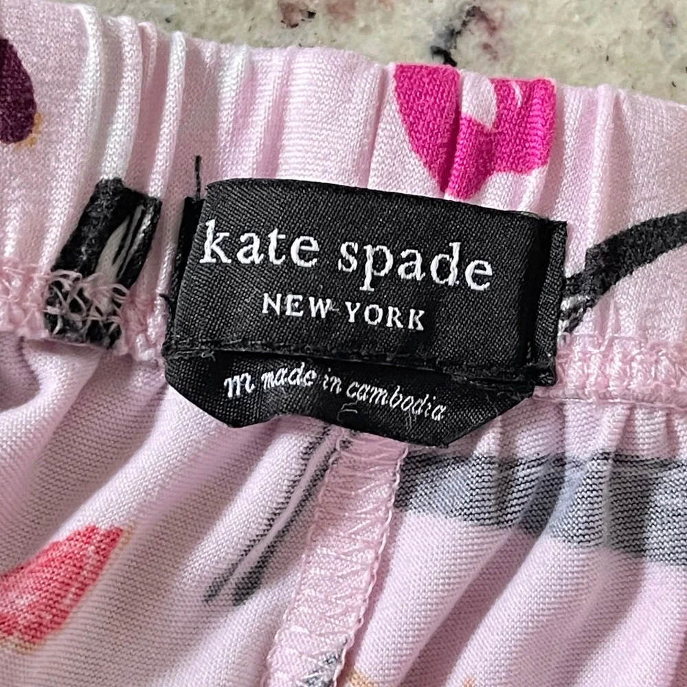 Kate Spade Pajama Set Womens Medium Pink Beauty Print Bows Lipstick Long Sleeve